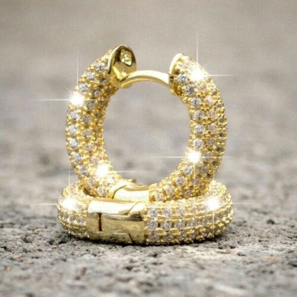 New Men's 14k Gold Over Sterling Silver Diamond Huggie Studs - Picture 1 of 4